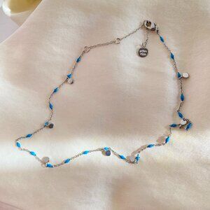 Pura Vida Silver Boho Necklace Enamel Chain Beaded Turquoise Charm